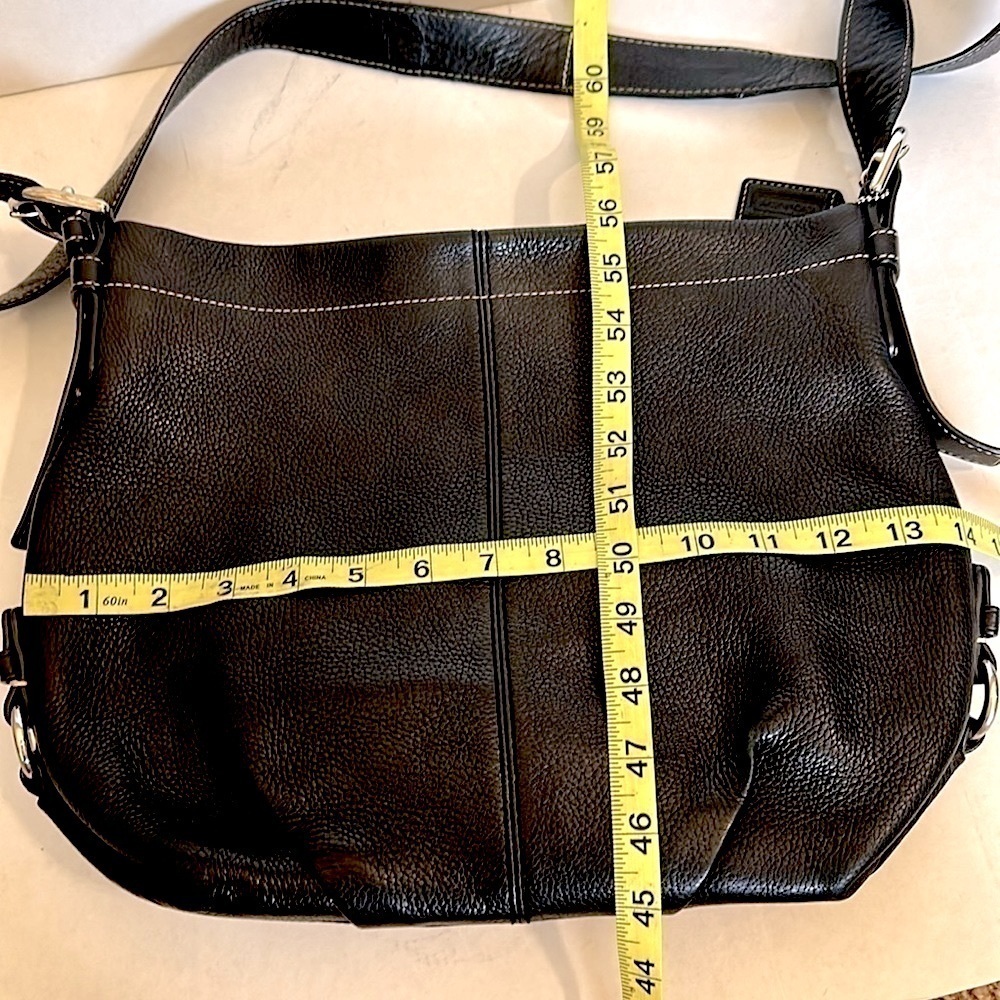 Coach pebbled leather crossbody black with silver hardware blue lining EUC - Picture 11 of 13